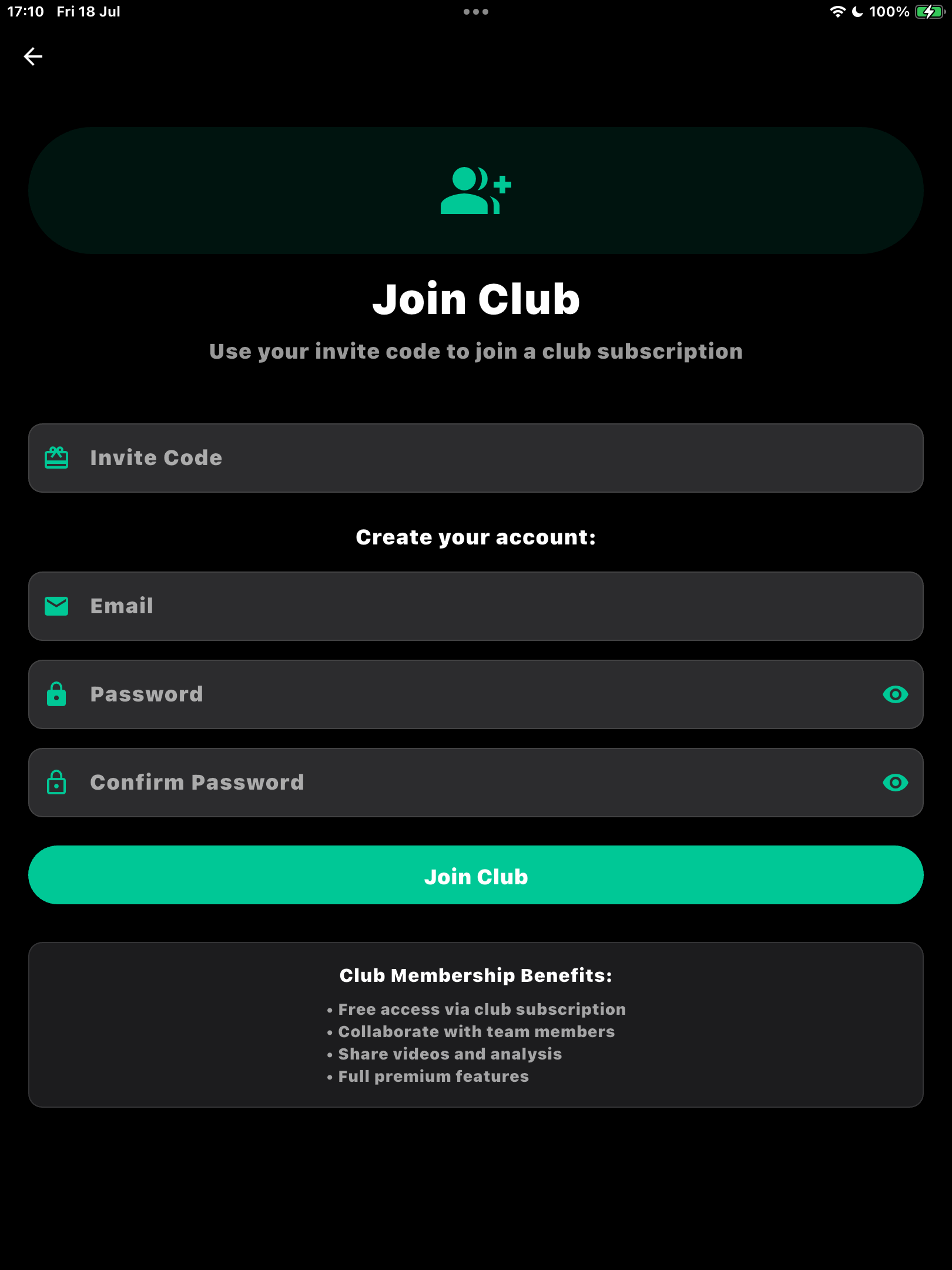 Join Club Code Feature